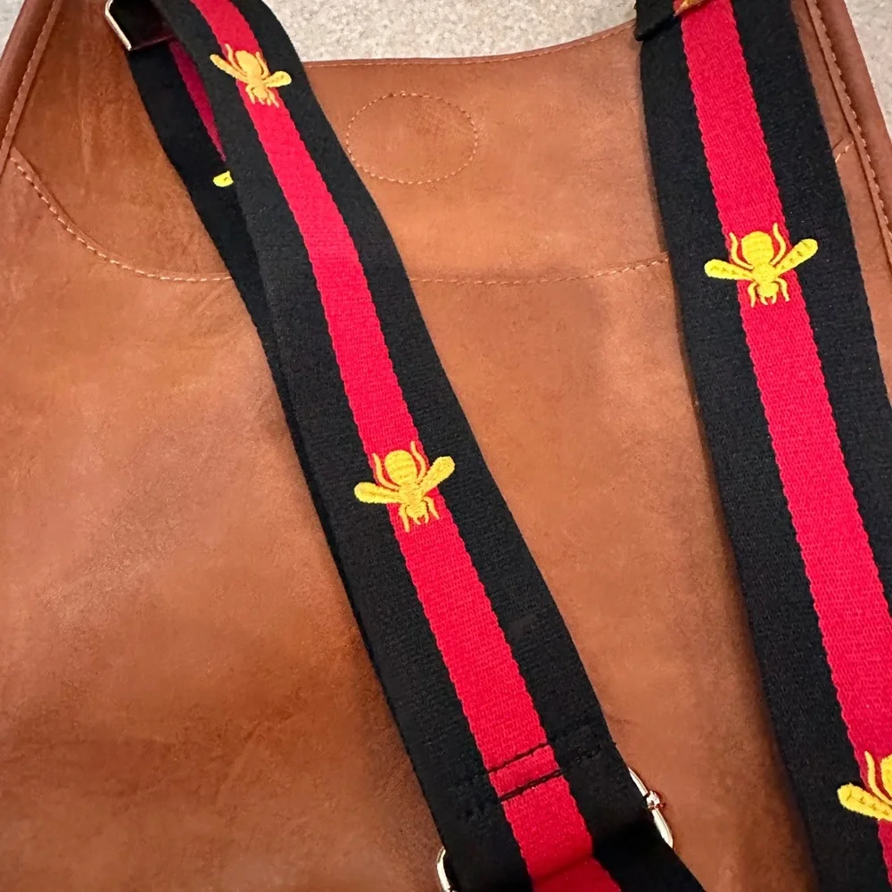 Tan Crossbody Bag with Embroidered Strap - Picture 4 of 4